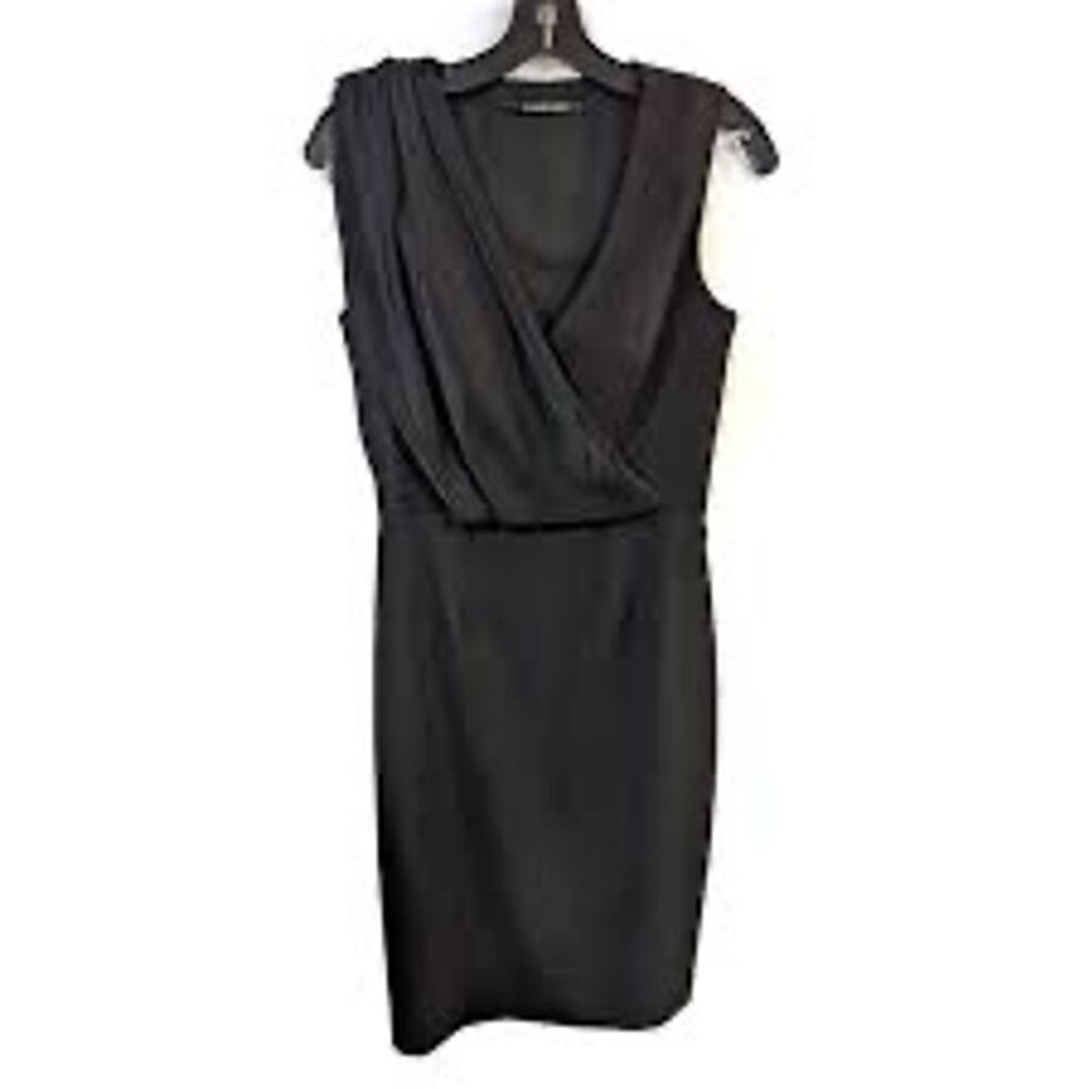 Black Halo Sheath Draped Black V Neck Pencil Dress 0